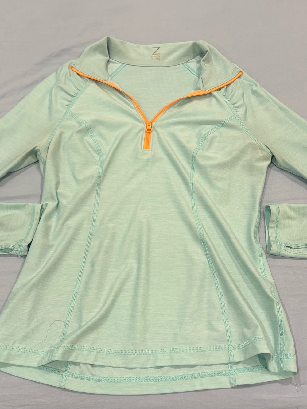 Light Mint Long-Sleeve Active Quarter-Zip Top with Orange Zipper